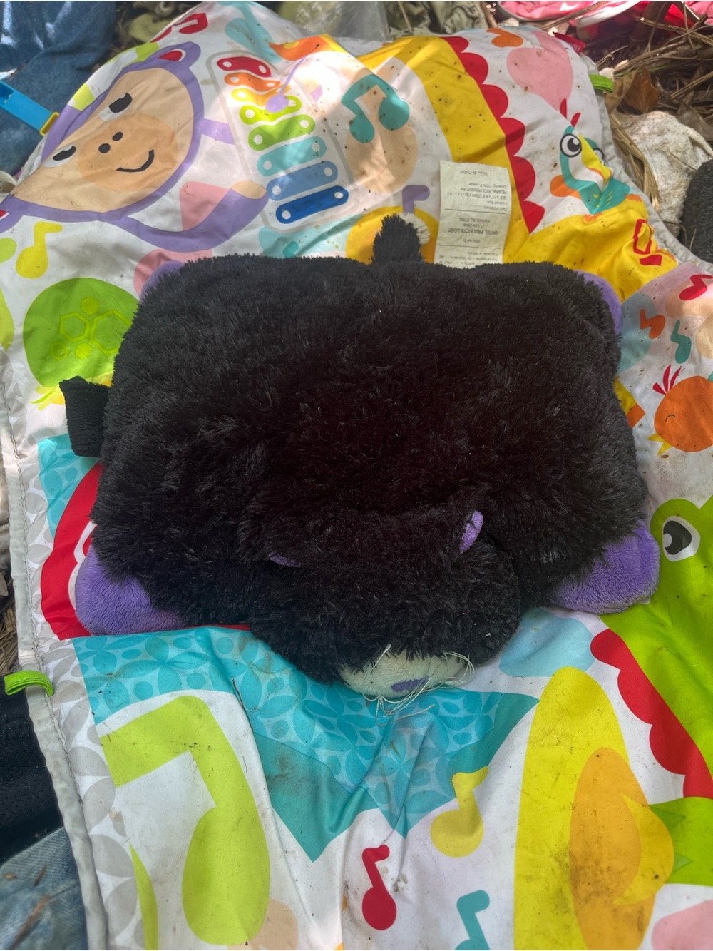 Plush Black and Purple Bear Cushion - Kids Stuffed Animal